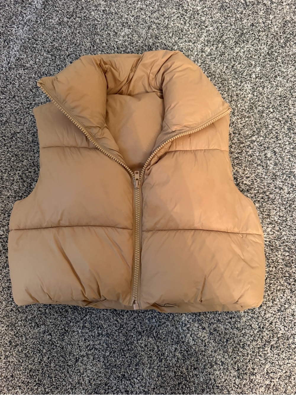 Tan Cropped Puffer Vest - Lightweight Sleeveless vest
